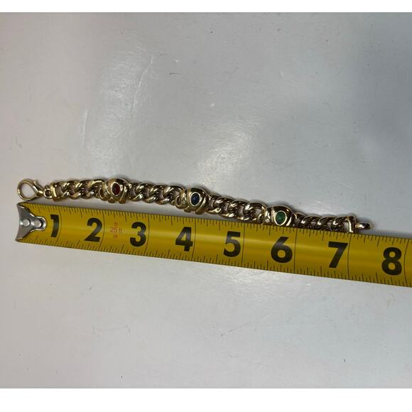 Vintage Gold Tone Chunky Link Bracelet with Multicolored Elephants Costume - Picture 6 of 7